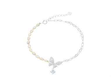 PULSERA MARIPOSA PERLA PLATA 925