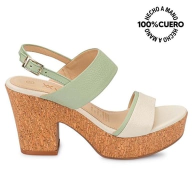 SANDALIAS MUJER VIALE CUERO VERDE STRAP CASUAL ALE-2506 MENTA/HUESO - 1