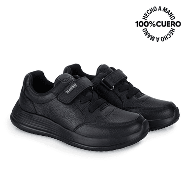 ZAPATILLAS ESCOLARES NIÑO RABBIT CUERO NEGRO CASUAL ALEX-055 - 4
