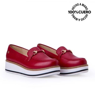 ZAPATO MOCASÍN CASUAL INFORMAL TATI-2528 ROJO VIALE CUERO - 4