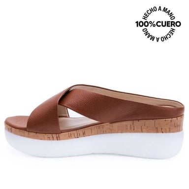 SANDALIA SLIDE CASUAL ALE-2520 NATURAL VIALE CUERO - 2