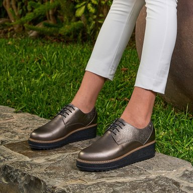 ZAPATO OXFORD CASUAL TATI-2530 PLATA QUEMADA VIALE CUERO - 1