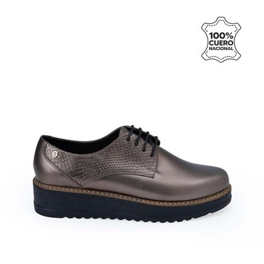 ZAPATO OXFORD CASUAL TATI-2530 PLATA QUEMADA VIALE CUERO - 2