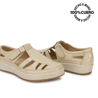 ZAPATO CANASTA CASUAL WIL-2520 HUESO VIALE CUERO - 2