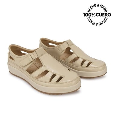 ZAPATO CANASTA CASUAL WIL-2520 HUESO VIALE CUERO - 4