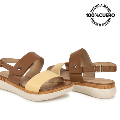 SANDALIA D'ORSAY CASUAL ALE-2619 MOCCA/MANTQ VIALE CUERO - 2