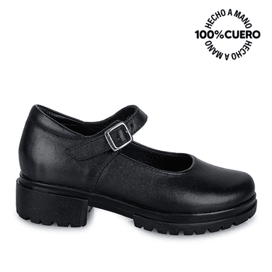 ZAPATO ESCOLAR BALLERINA CASUAL MANA-062 NEGRO RABBIT CUERO - 1