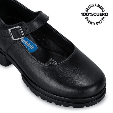 ZAPATO ESCOLAR BALLERINA CASUAL MANA-062 NEGRO RABBIT CUERO - 3