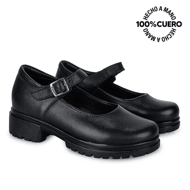 ZAPATO ESCOLAR BALLERINA CASUAL MANA-062 NEGRO RABBIT CUERO - 4