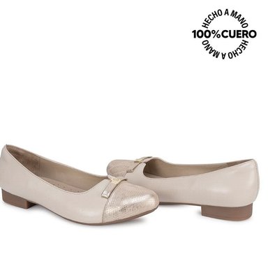 ZAPATO BALLERINA CASUAL ECO-2620 HUES/DORAD CUERO VIALE - 2