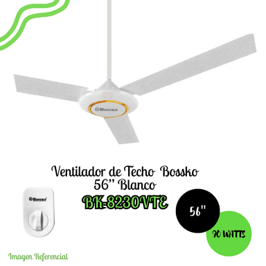 VENTILADOR DE TECHO BOSSKO 56" DOBLE RODAJE - 90 WATTS BK-8230VTE