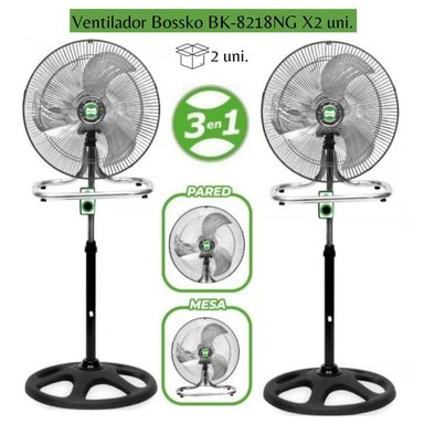 VENTILADOR DE PIE BOSSKO BK-8218VI 200 WATTS 3 EN 1 NEGRO