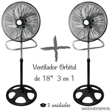 COMBO 2 VENTILADOR DE PIE KJD587 ORBITAL 18" 5 ASPAS MALLA PLASTICA C/BRAZO3 EN 1