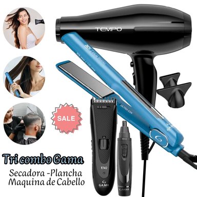 TRIO GAMA BECHS000TEMPO SECADORA PROFESIONAL TEMPO MORADA 3D PLANCHA ALISADORA BLUE TITANIO 3D-MAQUINA BLACK