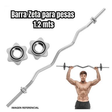 BARRA ZETA CROMADA PARA PESAS DE 1.20 MTS