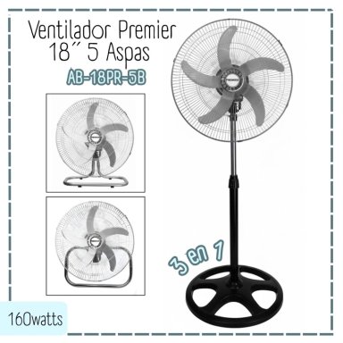 VENTILADOR DE PIE PREMIER AB-18PR-5B 160 WATTS 5 ASPAS PLATEADO