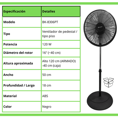 VENTILADOR BOSSKO BK-8306PT 120W 16” PEDESTAL - 2