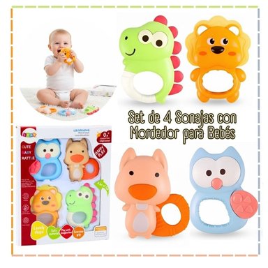 SET SONAJAS CON MORDEDOR 4 PIEZAS PARA BEBÉS