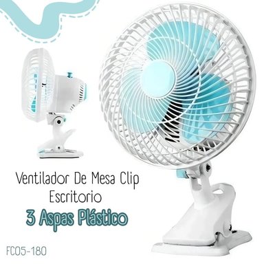 VENTILADOR GIRATORIO 2 EN 1 CON CLIP -CELESTE