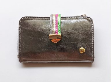 MONEDERO TARJETERO IRISABA IRIS DE CUERO PLATEADO