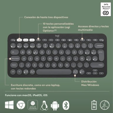 TECLADO K380S Y MOUSE M170 Y PAD MOUSE LOGITECH NEGRO - 4