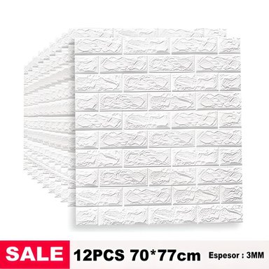 SET PAPEL TAPIZ BLANCO AUTOADHESIVO DECORACION 3D LADRILLO -10 PCS