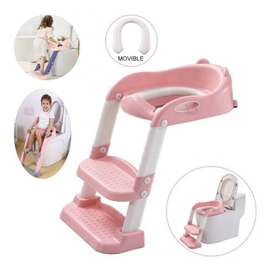 ASIENTO ENTRENAMIENTO PARA NIÑOS CON ESCALERA ROSADO