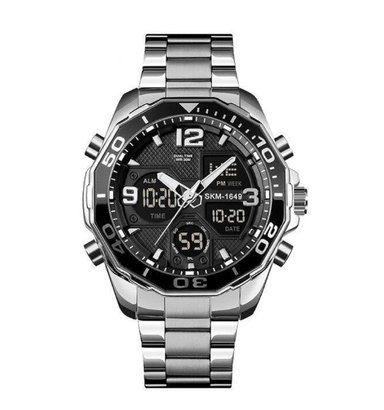 RELOJ SKMEI UNISEX ANÁLOGO 1649 MULTIFUNCIÓN HORA DUAL A PRUEBA AGUA IP67 ANILLO GIRATORIO INOX ACERO INOXIDABLE