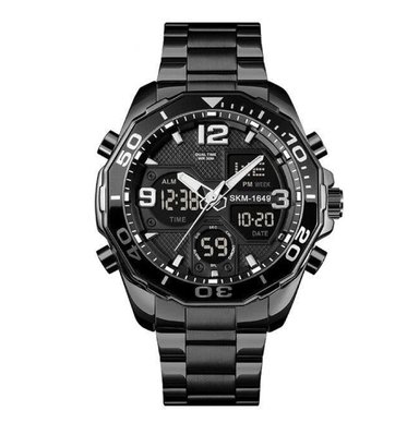 RELOJ SKMEI UNISEX ANÁLOGO 1649 MULTIFUNCIÓN HORA DUAL A PRUEBA AGUA IP67 ANILLO GIRATORIO BLACK
