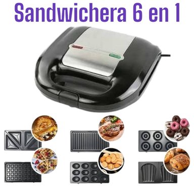 SANDWICHERA UNIVERSAL 6 EN 1 PLACAS INTERCAMBIABLES 750W WAFLES DONAS Y MAS