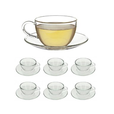 SET DE 6 TAZAS 370ML CON PLATOS DE VIDRIO CAPUCCINO O BEBIDAS FRIAS