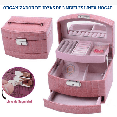 ORGANIZADOR JOYAS MULTICOLOR 3 NIVELES PEQUEÑO CON LLAVE C.V