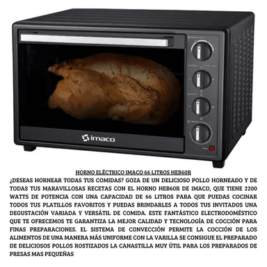 HORNO ELECTRICO IMACO 66 LITROS HEB60R NEGRO 66L 2200W - 2