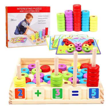 JUEGO DIDÁCTICO MULTICOLOR ROMPECABEZAS Y CAJA CONTEO