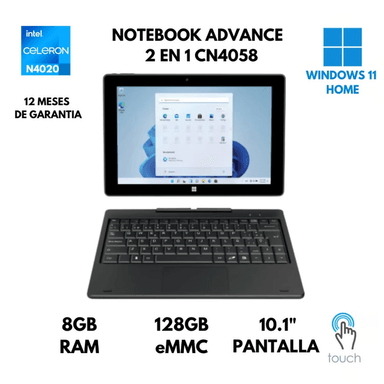 LAPTOP ADVANCE CN4058 - N4020 8GB 10'' 128GB EMMC INTEL CN4058 2 EN 1 CELERON N4020 RAM 12 PANTALLA TÁCTIL WINDOWS 11