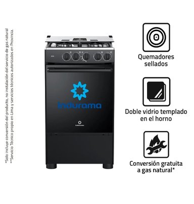COCINA A GAS GLP INDURAMA 4 HORNILLAS GOYA NEGRO