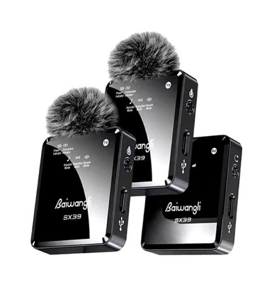 MICROFONOS INALAMBRICOS DUAL SX-39 COMPATIBLES CON TIPO C, IOS CÁMARAS DSLR, EQUIPOS DE SONIDO Y ESTUCHE