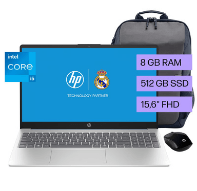 LAPTOP HP INTEL CORE I5-1334U 8GB RAM 512GB SSD 15.6' + MOCHILA + MOUSE 15-FD0253LA
