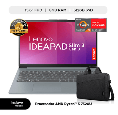 LAPTOP LENOVO IDEAPAD SLIM 3 - AMD RYZEN 5 7520U 8GB RAM 512GB SSD 15.6' FHD