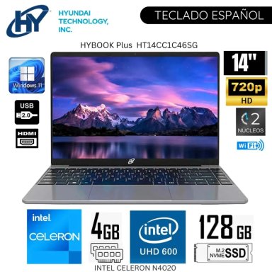 LAPTOP HYUNDAI HYBOOK PLUS INTEL CELERON N4020 4GB RAM 128GB SSD 14.1' HD WINDOWS 11 S (HT14CC1C46SG)