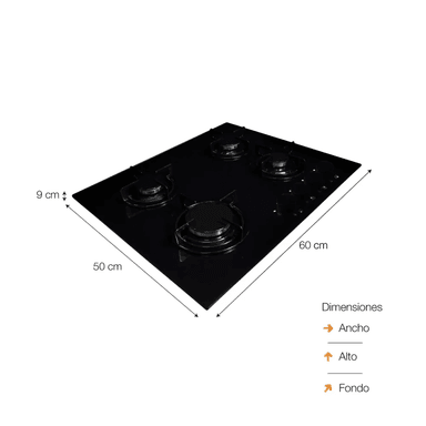 COCINA EMPOTRABLE A GAS SOLE SOLCO049 4 HORNILLAS 60 CM - NEGRO - 5
