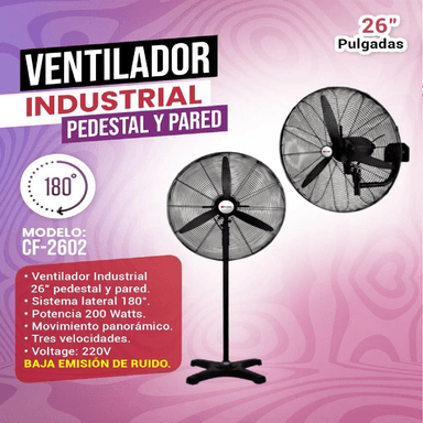 VENTILADOR INDUSTRIAL FUJITEC 26' CF-2602 2 EN 1 200W – NEGRO