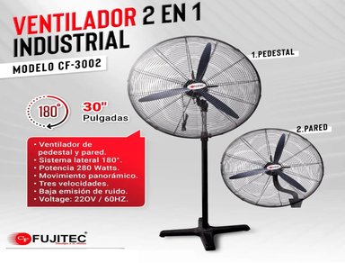 VENTILADOR INDUSTRIAL FUJITEC CF-3002 DE 30' 2 EN 1 280W - NEGRO