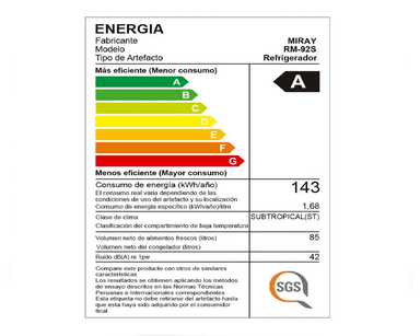 FRIGOBAR - REFRIGERADORA MIRAY RM-92S 85L – SILVER - 5