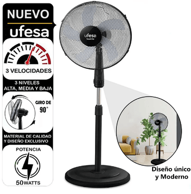 VENTILADOR DE PEDESTAL UFESA SEATTLE 16” 50W - NEGRO