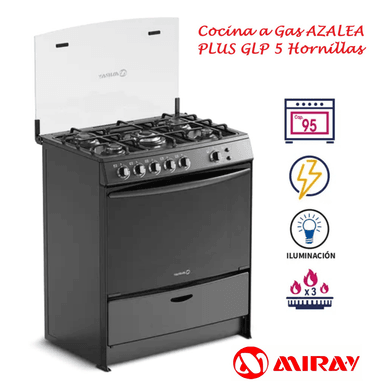 COCINA A GAS MIRAY AZALEA PLUS GLP 5 HORNILLAS – NEGRO