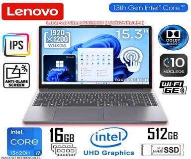 LAPTOP LENOVO IDEAPAD SLIM 3 15IRH10 83K100KCLM INTEL CORE I7-13620H 16GB RAM 512GB SSD 15.3' WUXGA