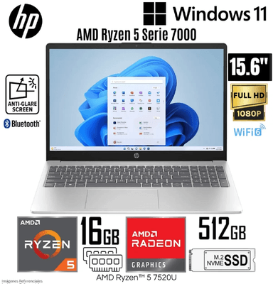 LAPTOP HP 15-FC0256LA RYZEN 5 7520U 16GB RAM 512GB SSD 15.6” FHD