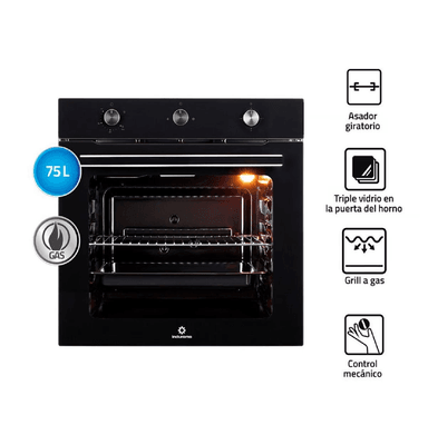 HORNO EMPOTRABLE INDURAMA HEI-75NGP 75L A GAS – NEGRO