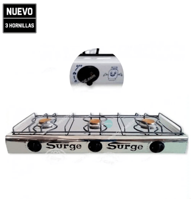 COCINA DE MESA SURGE DE 3 HORNILLAS ACERO INOXIDABLE